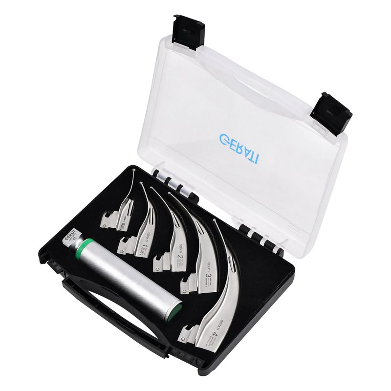Clear-lid laryngoscope carrying case with foam inlay, code GB-500.100C, shown with a fiber optic set