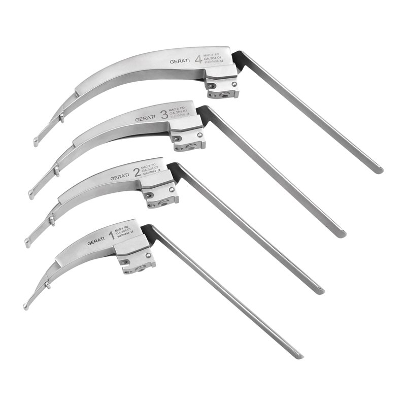 GERATI flexible tip fiber optic integrated laryngoscope blades, sizes 1 to 4, GA 304-01 to GA 304-04
