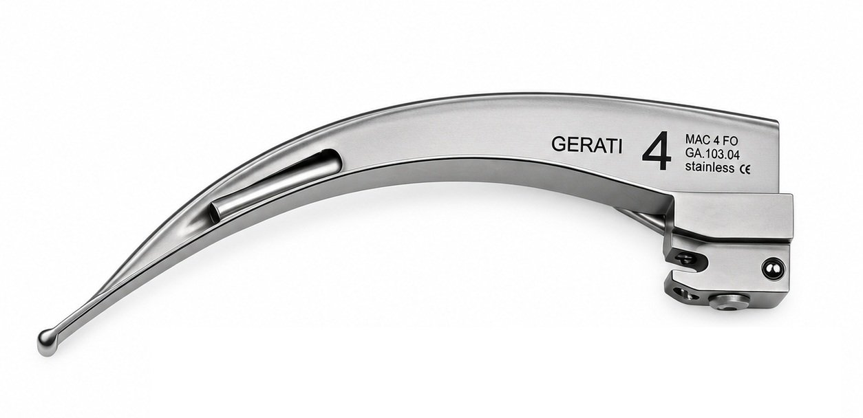 GERATI Macintosh 4 fiber optic laryngoscope blade, side view