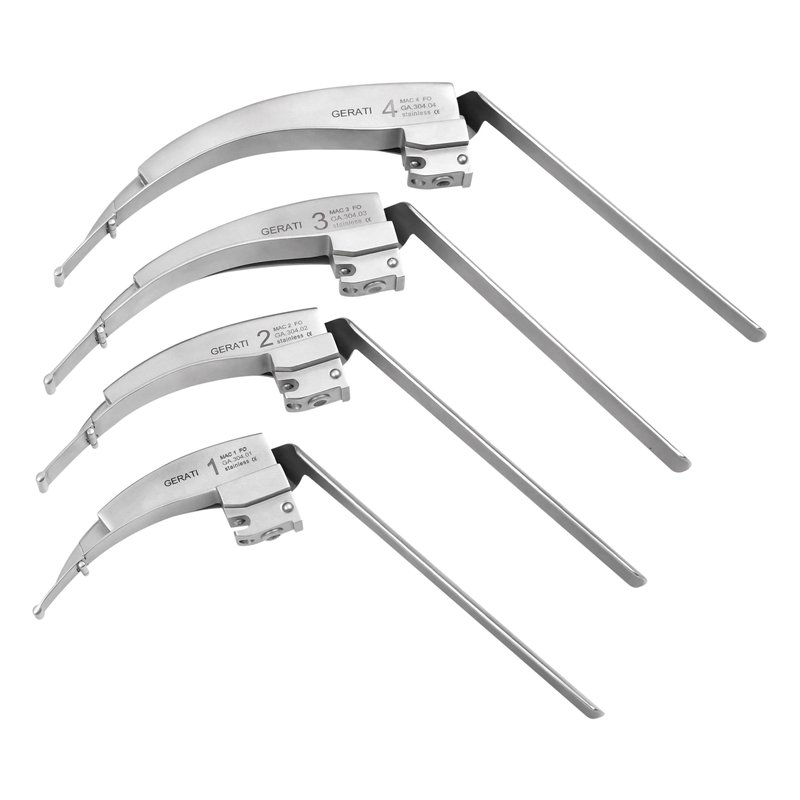 GERATI Macintosh flexible tip fiber optic laryngoscope blades with lever, sizes 1 to 4