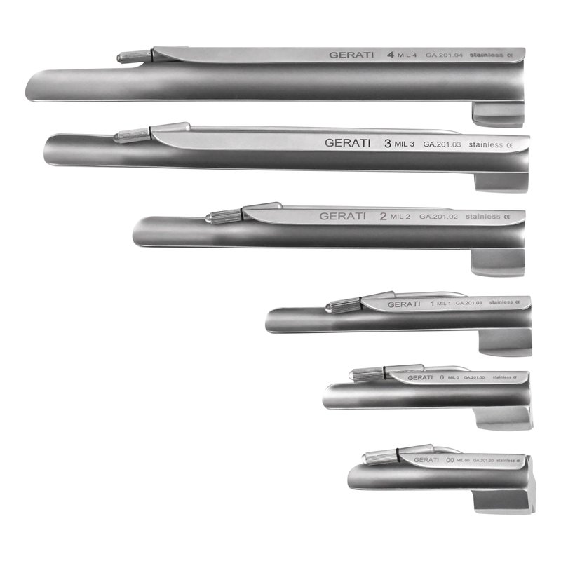 GERATI Miller conventional laryngoscope blades, sizes 00 to 4